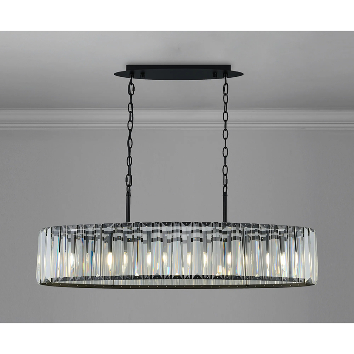 Idolite Windsor Satin Black Linear 7 Light Crystal Pendant Light - 90cm