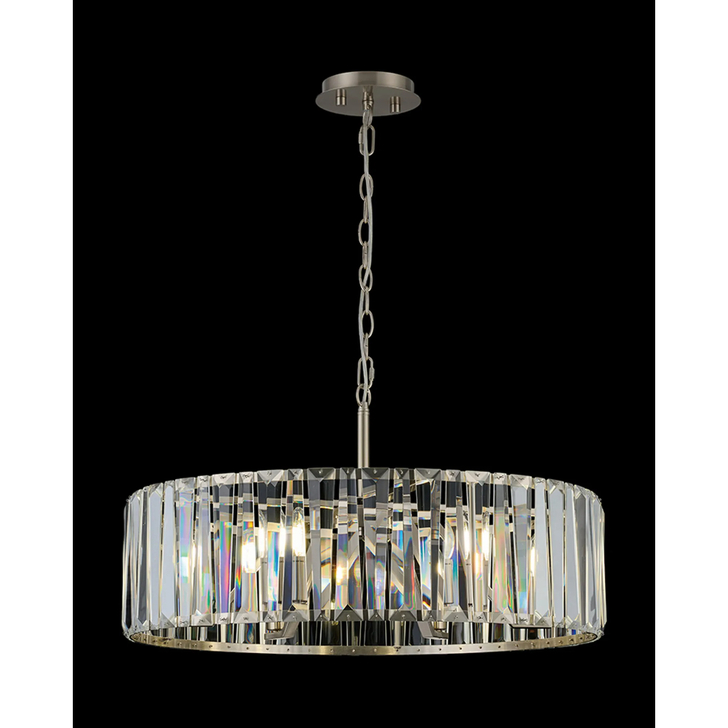 Idolite Windsor Satin Nickel Round 6 Light Crystal Pendant Light - 60cm