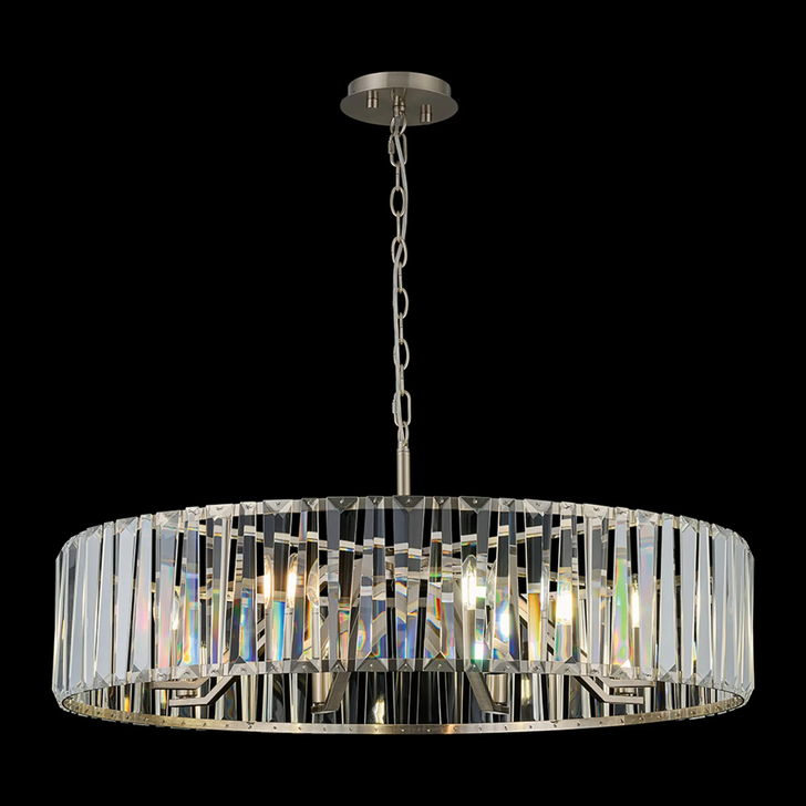 Idolite Windsor Satin Nickel Round 8 Light Crystal Pendant Light - 90cm