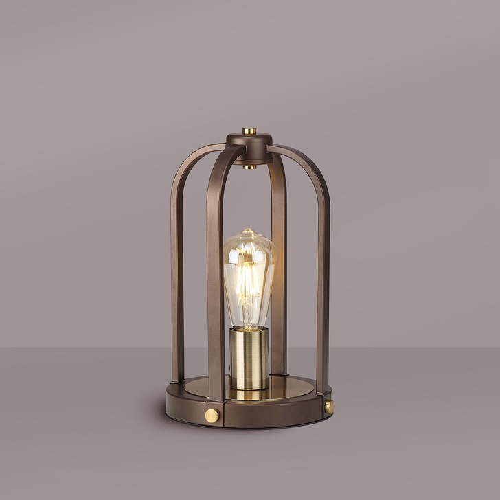 Idolite Zala Antique Bronze Table Lamp Complete With Wood Detailing