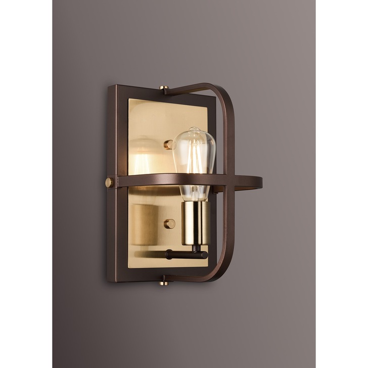 Idolite Zala Antqiue Bronze Single Wall Light Complete With Wood Detailing