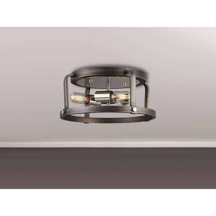 Idolite Zala Pewter And Polished Nickel 3 Light Flush Ceiling Light