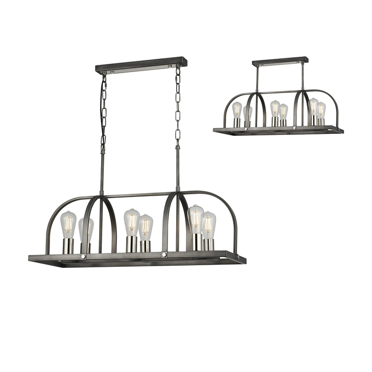 Idolite Zala Pewter And Polished Nickel 6 Light Linear Island Pendant Light