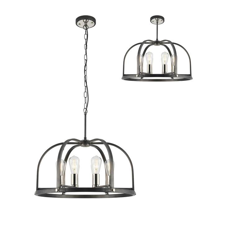 Idolite Zala Pewter And Polished Nickel 6 Light Pendant Light