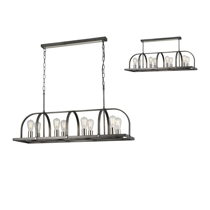 Idolite Zala Pewter And Polished Nickel 8 Light Linear Island Pendant Light