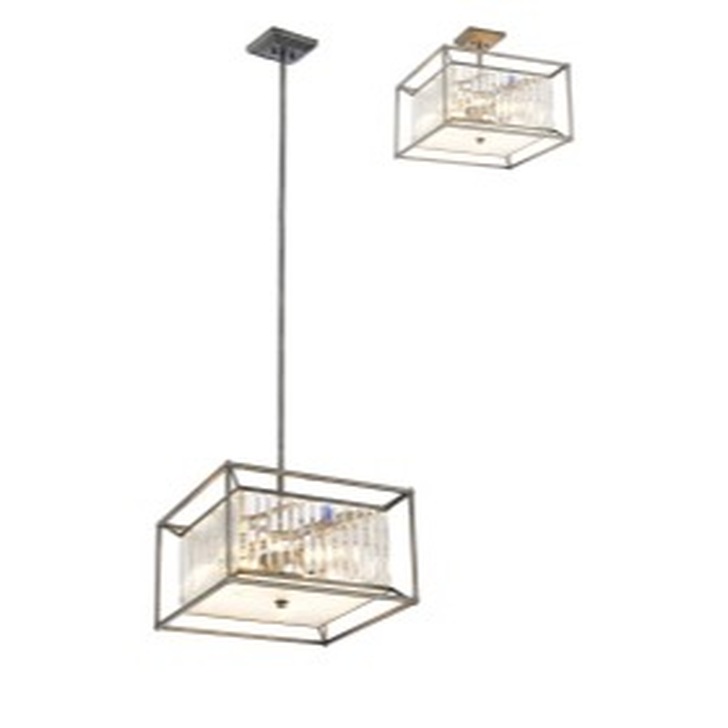 Idolite Zuri 4 Light Square Pendant/Semi-Flush Ceiling Light Pewter With Clear Glass