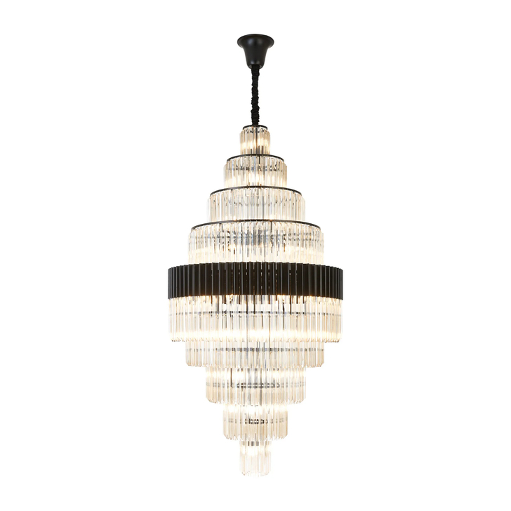 Idolote Carpathian 90cm 9 Tier Extra Large Diamond Round Glass 9 Tier Pendant Light in Black Complete With Clear Cognac Glass