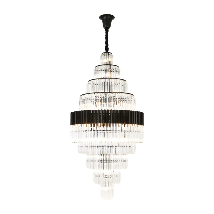 Idolote Carpathian 90cm 9 Tier Extra Large Diamond Round Glass 9 Tier Pendant Light in Black Complete With Clear Sculpted Glass