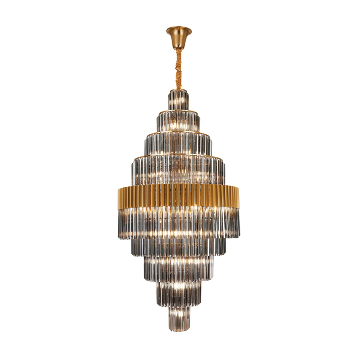Idolote Carpathian 90cm 9 Tier Extra Large Diamond Round Glass 9 Tier Pendant Light in Brass Complete With Clear Smoked Glass