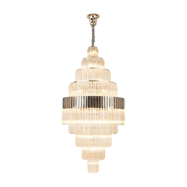 Idolote Carpathian 90cm 9 Tier Extra Large Diamond Round Glass 9 Tier Pendant Light in Polished Nickel Complete With Clear Cognac Glass