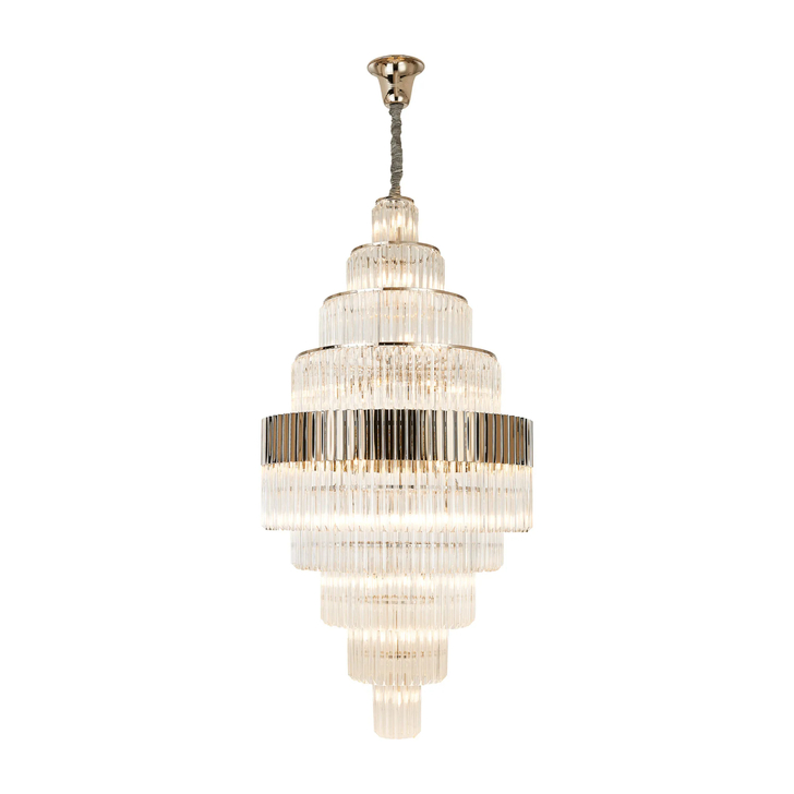Idolote Carpathian 90cm 9 Tier Extra Large Diamond Round Glass 9 Tier Pendant Light in Polished Nickel Complete With Clear Sculpted Glass