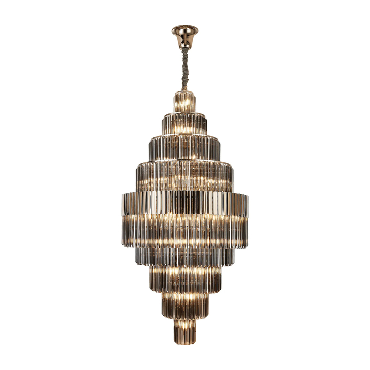 Idolote Carpathian 90cm 9 Tier Extra Large Diamond Round Glass 9 Tier Pendant Light in Polished Nickel Complete With Clear Smoked Glass