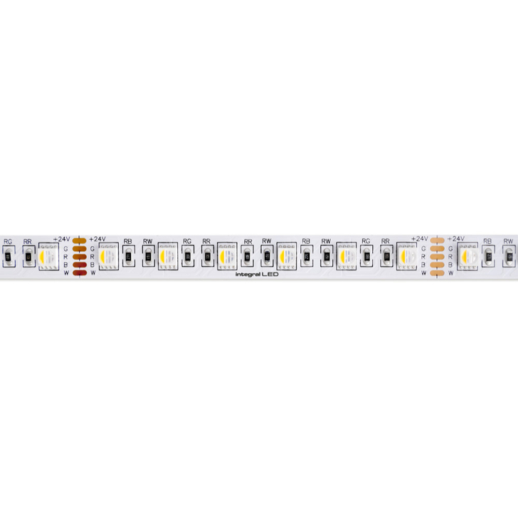 Integral Core Splash Proof RGBW 12W Per Metre Colour Change Led Strip 12MM 5 Metre Roll - 24V - IP20 - 3000K