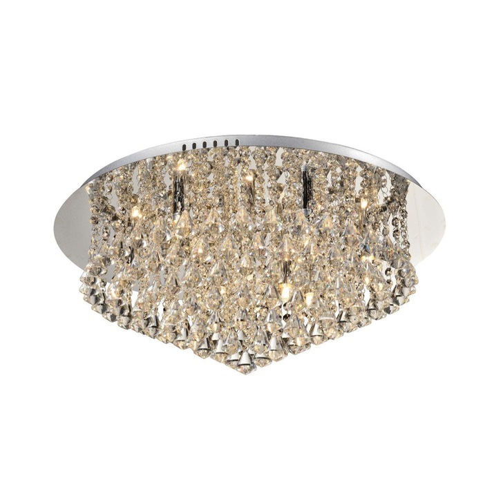 Isabella Large Polished Chrome 9 Light Flush Crystal Ceiling Light With Hexagonal Droppers