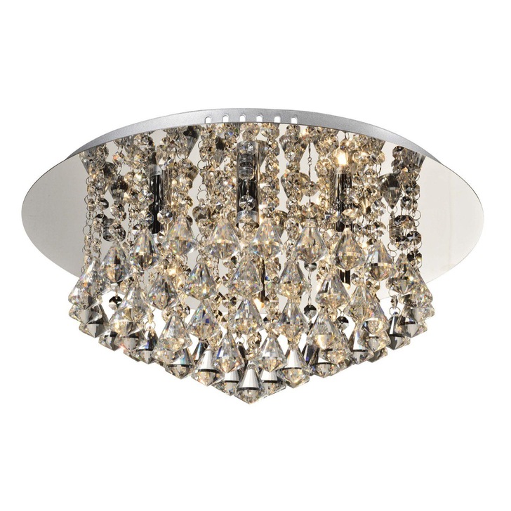 Isabella Medium Polished Chrome 6 Light Flush Crystal Ceiling Light With Hexagonal Droppers