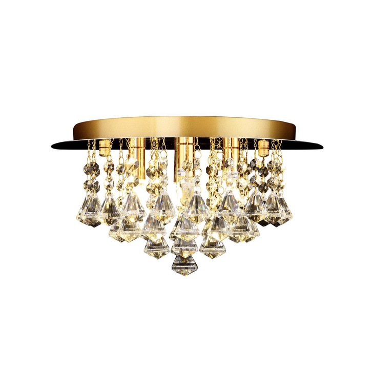 Isabella Small Gold 4 Light Flush Crystal Ceiling Light With Hexagonal Droppers