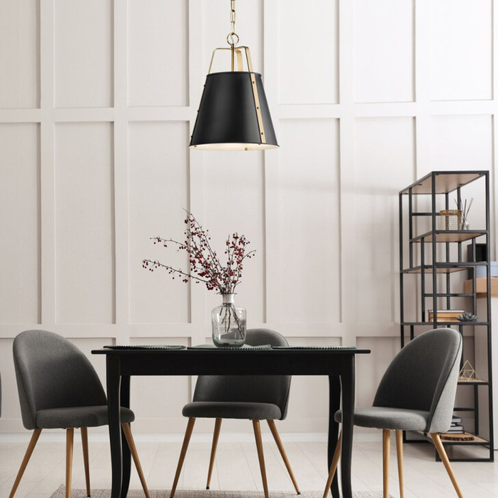 Kichler Etcher Black Large Black And Brass Pendant Light Complete With White Etched Glass Diffuser