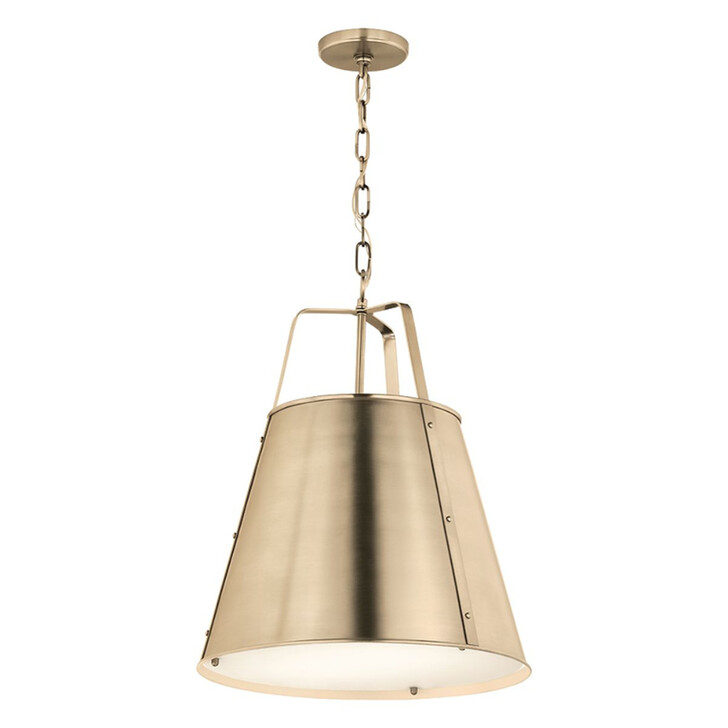 Kichler Etcher Black Large Champagne Bronze Pendant Light Complete With White Etched Glass Diffuser