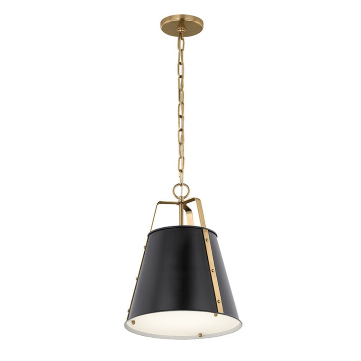 Kichler Etcher Black Medium Black And Brass Pendant Light Complete With White Etched Glass Diffuser