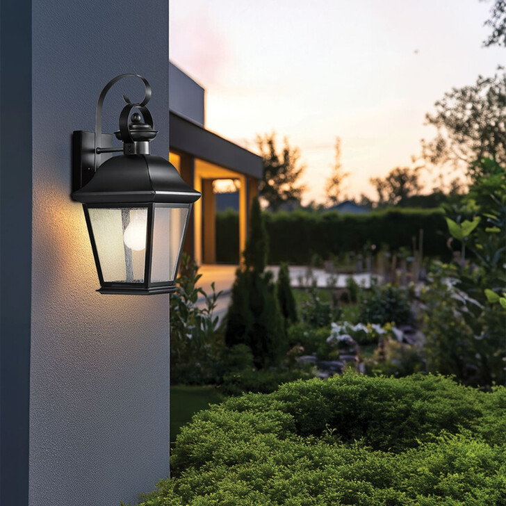 Kichler Mount Vernon Medium Black Outdoor Wall Lantern Complete With Clear Seedy Glass - IP44
