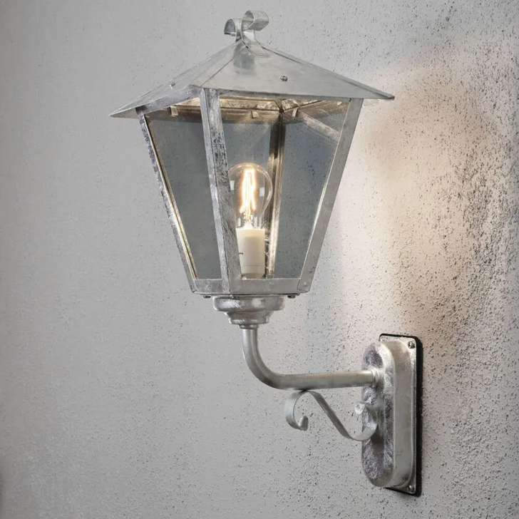 Konstsmide Benu Hot Dip Galvanised Steel Large Outdoor Lantern Light Complete With Clear Glass - IP23