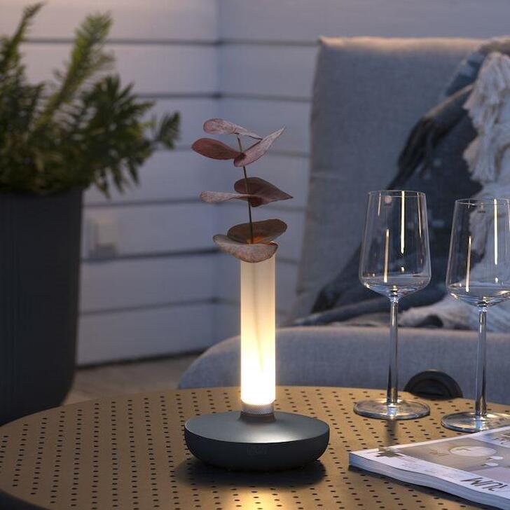 Konstsmide Biarritz Grey Outdoor Portable Usb Table Lamp With Frosted Glass - IP54 - 1800K/3000K/4000K