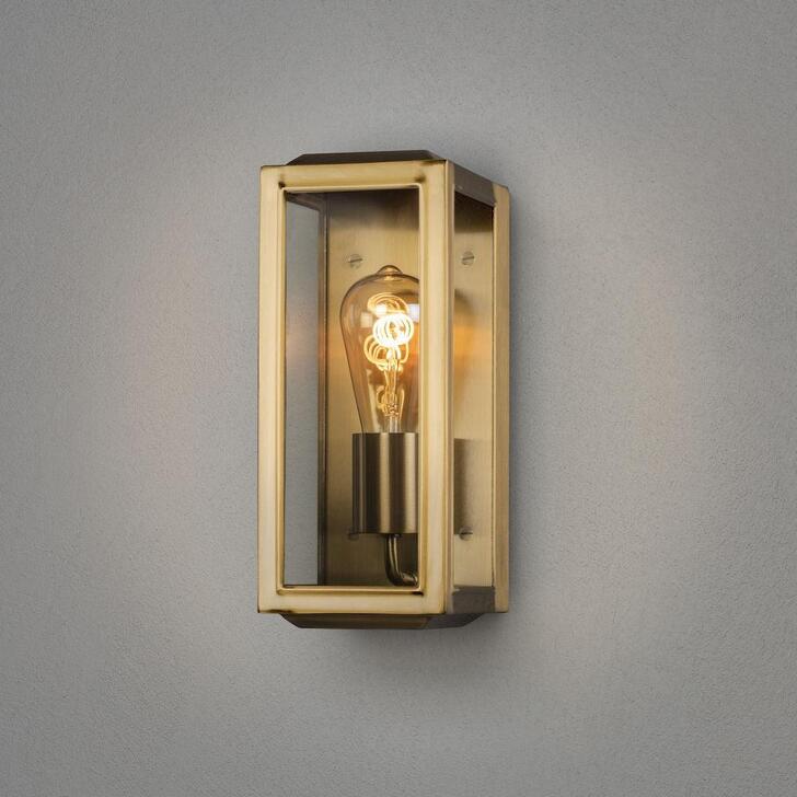 Konstsmide Carpi 7348 Brass Exterior Wall Light With Clear Glass Panels