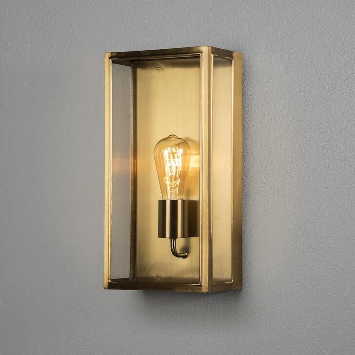 Konstsmide Carpi 7349 Brass Exterior Wall Light With Clear Glass Panels