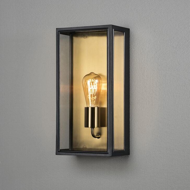 Konstsmide Carpi 7349 Matt Black & Brass Exterior Wall Light With Clear Glass Panels