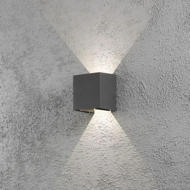 Konstsmide Cremona Square Anthracite Up And Down Led Wall Light With Adjustable Beam Feature - IP54 - 2 X 3W