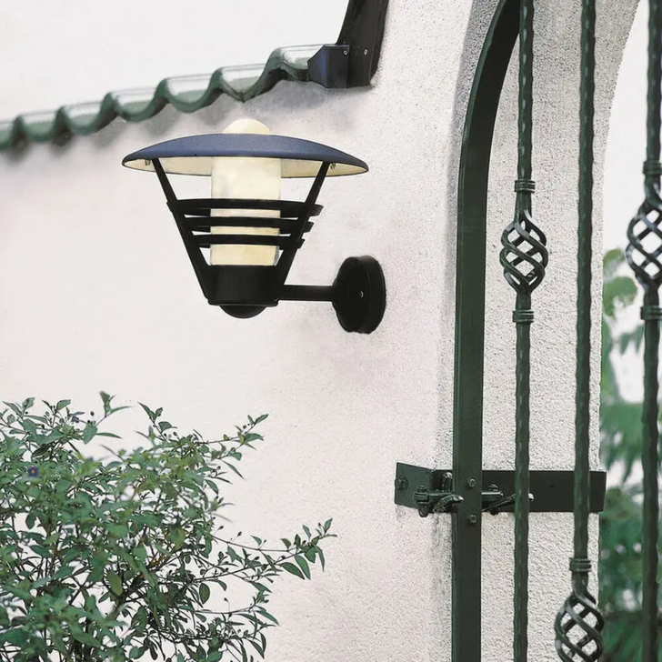 Konstsmide Gemini Matt Black Aluminium Upward Facing Outdoor Wall Light Complete With Opal Glass - IP23