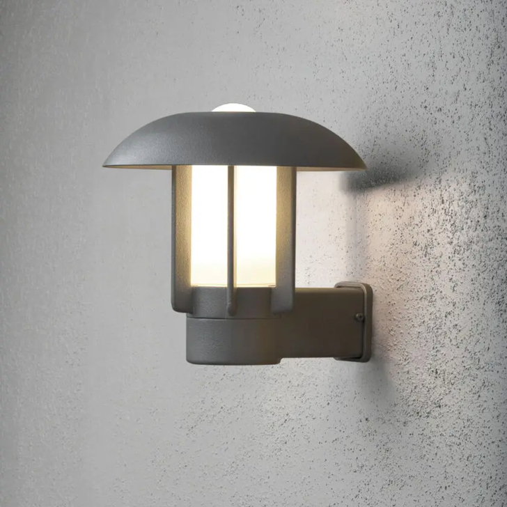 Konstsmide Heimdal Grey Upward Facing Alumimium Outdoor Wall Light Complete With Opal Glass - IP44
