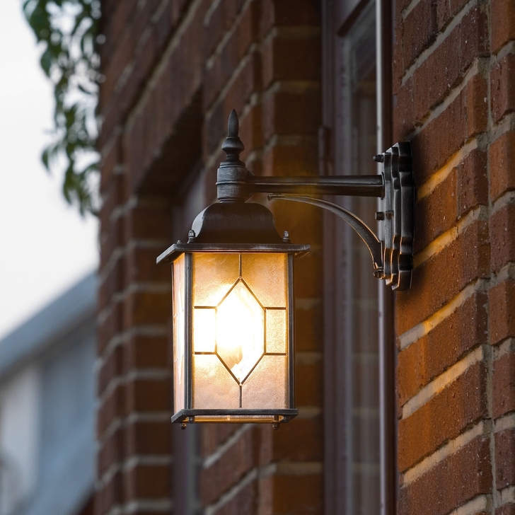 Konstsmide Milano Black Downward Facing Exterior Wall Light Complete With Leaded Effect Acrylic Glass