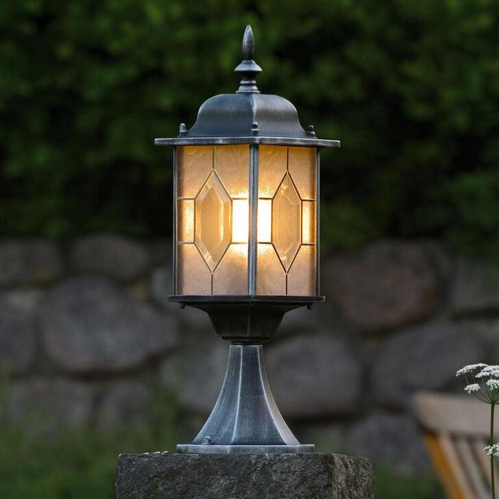 Konstsmide Milano Black Exterior Pedestal Lamp Complete With Leaded Effect Acrylic Glass