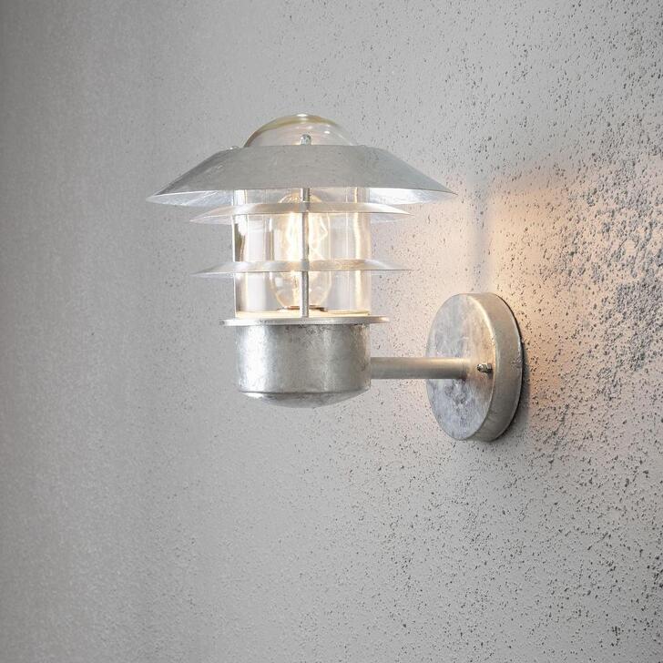 Konstsmide Modena Galvanisted Steel Upward Facing Exterior Wall Light Complete With Clear Glass