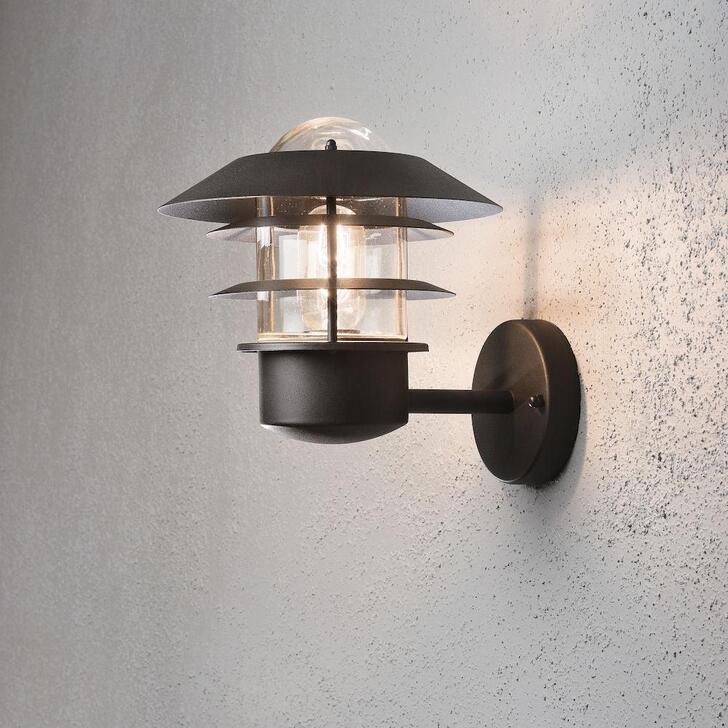 Konstsmide Modena Matt Black Upward Facing Exterior Wall Light Complete With Clear Glass