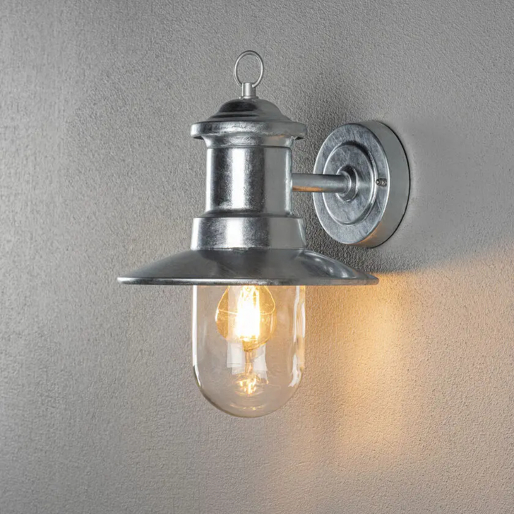 Konstsmide Napoli Galvanised Downward Facing Outdoor Wall Light With Canopy And Clear Lens - IP44