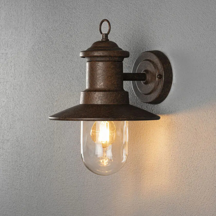 Konstsmide Napoli Rust Finish Downward Facing Outdoor Wall Light With Canopy And Clear Lens - IP44