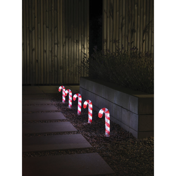 Konstsmide Outdoor 5 Piece Candy Cane Set (25cm Each) With White Leds Complete With Transformer