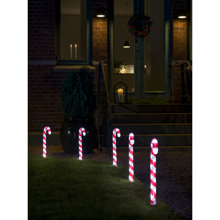 Konstsmide Outdoor 5 Piece Candy Cane Set (43cm Each) With White Leds Complete With Transformer