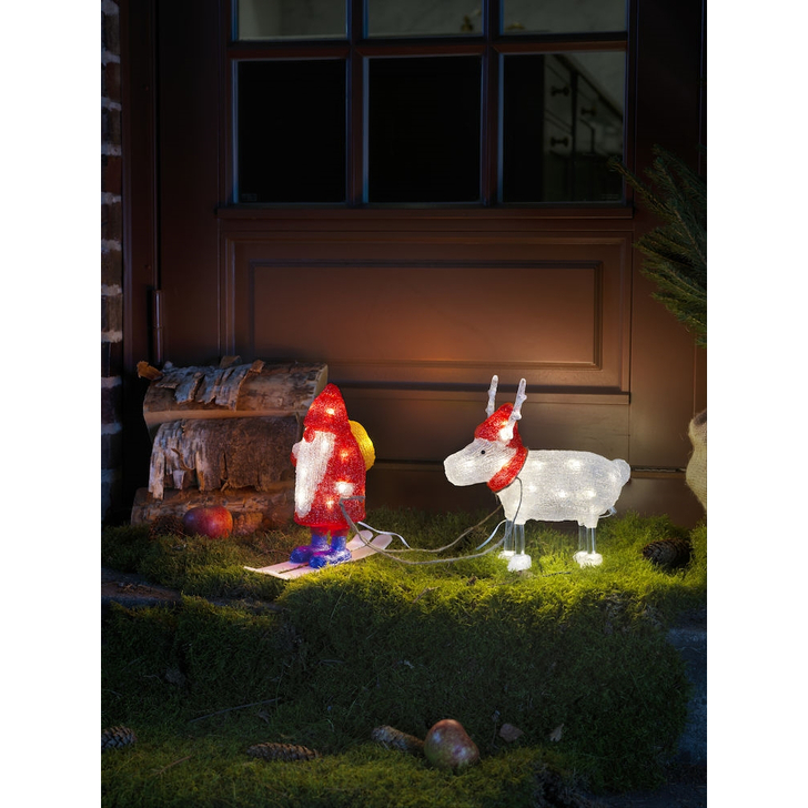 Konstsmide Outdoor Acrylic Santa (23.5cm) And Reindeer (24.5cm) Complete With Transformer