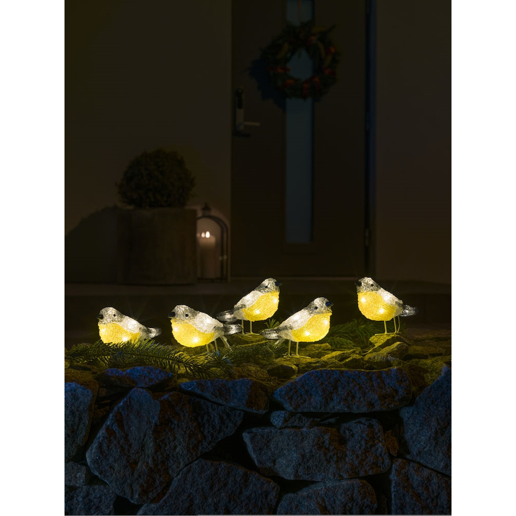 Konstsmide Outdoor Five Pice Yellow Tit Bird Set (10cm Each) In Warm White Complete With Transformer