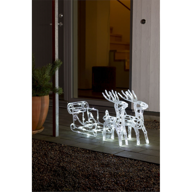 Konstsmide Outdoor Reindeers With Sleigh Twinkling And Static In White Complete With Transformer