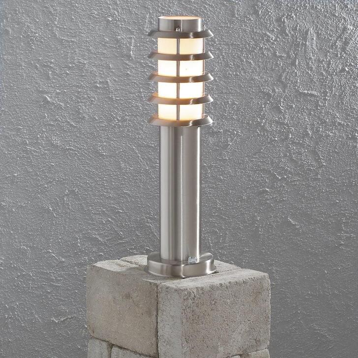 Konstsmide Trento Stainless Steel Exterior Pedestal Lamp Complete With Opal Acrylic Lens