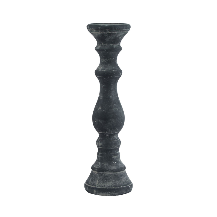 Large Detailed Grey Ceramic Candle Holder