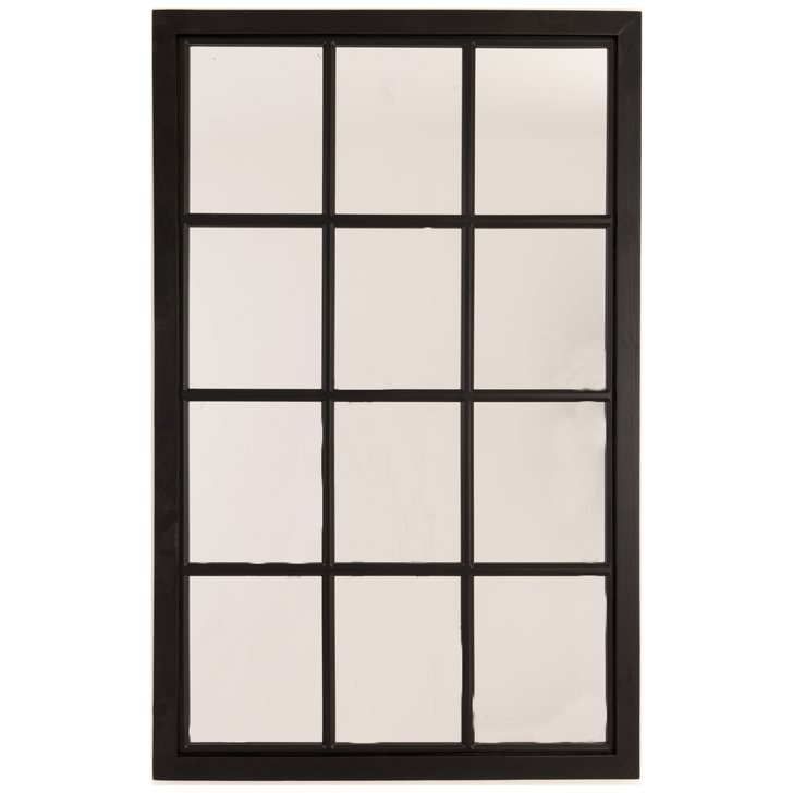 Large Rectangular Wooden Window Mirror In Black