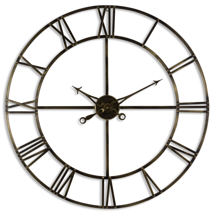 Large Round Skeleton Clock In Antique Brass 100cm