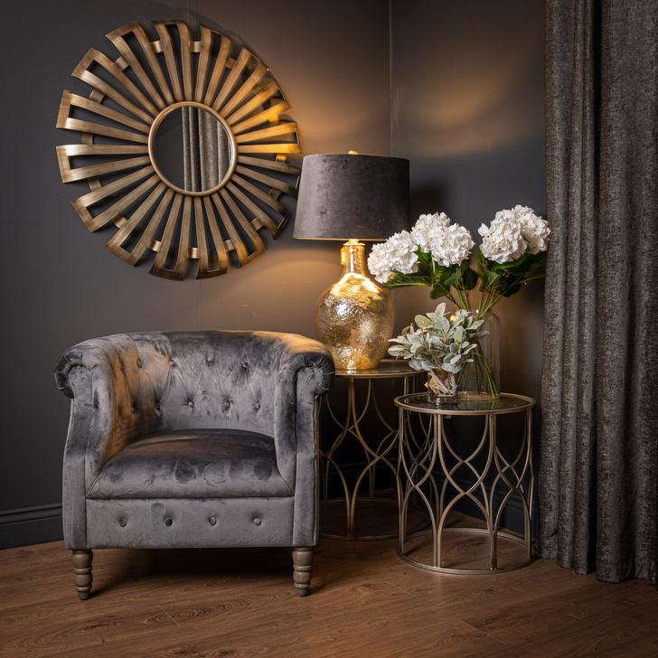 Large Round Sunburst Mirror In Antique Silver