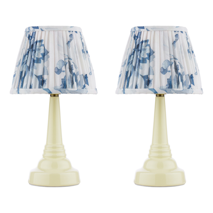 Laura Ashley Adwick Twin Pack of Cream Table Lamps Complete With Blue And White Shades - Switched