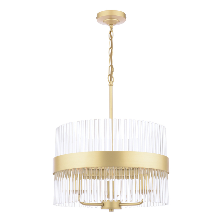 Laura Ashley Alexa Matt Antique Brass 3 Light Pendant Light Complete With Glass Rod Decoration